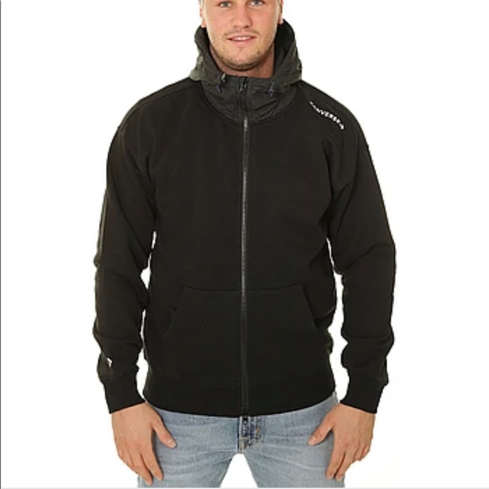 CONVERSE 🔥SALE!🔥 SWEATSHIRT MIXED MEDIA ZIP BLACK MEN´S SIZE 10017907-A04 - Picture 2 of 5